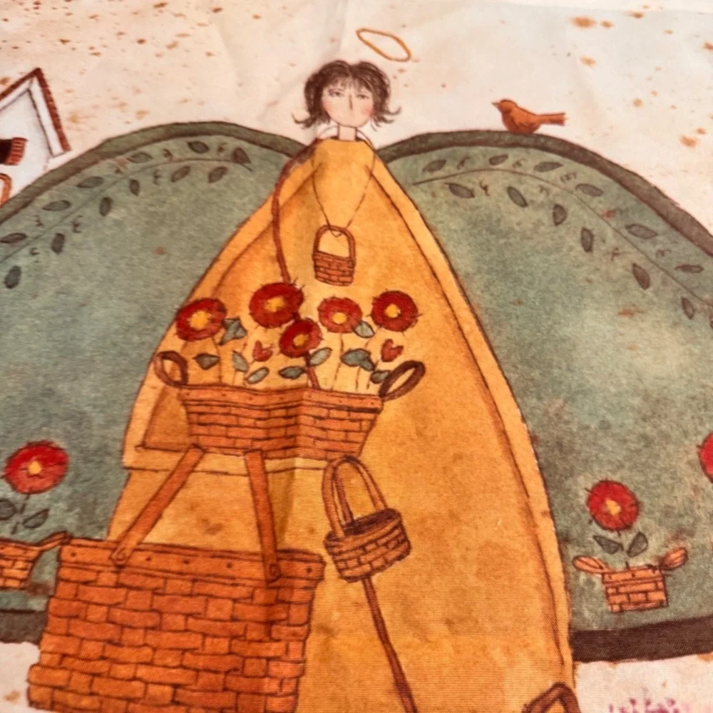 CDI T Kregut Angel Basket Collector Folk Art Wall Hanging Tapestry‎ Garden Flag